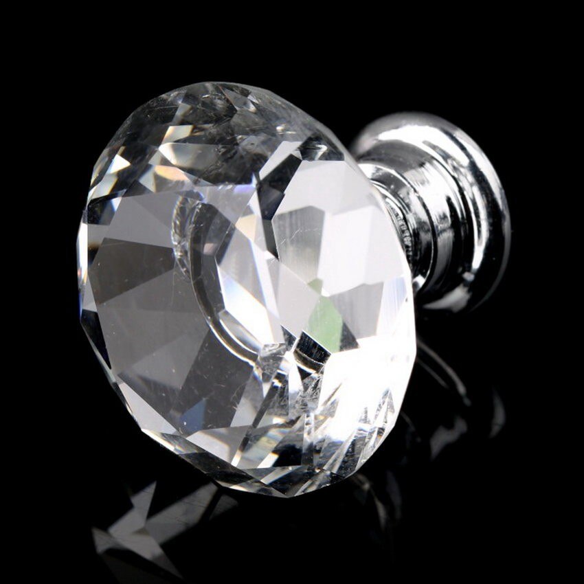 10 pcs 30mm Diamond Clear Crystal Glass Door Pull Drawer Knob Handle Cabinet