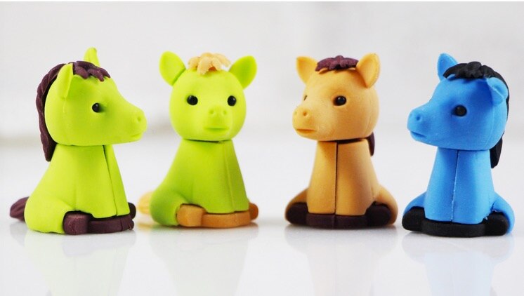 4 Stuks Dier 3D Gum Leuke Koreaanse Leren Briefpapier Pony Vormige Gum Student Levert Creatieve Kleine Prijzen