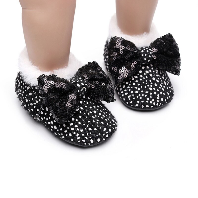 Bonitos zapatos de invierno para niñas de 0 a 24 meses con de leopardo y lazo, zapatos suaves y bonitos para niñas, botas de nieve infantil, zapatos para niños pequeños: B / S