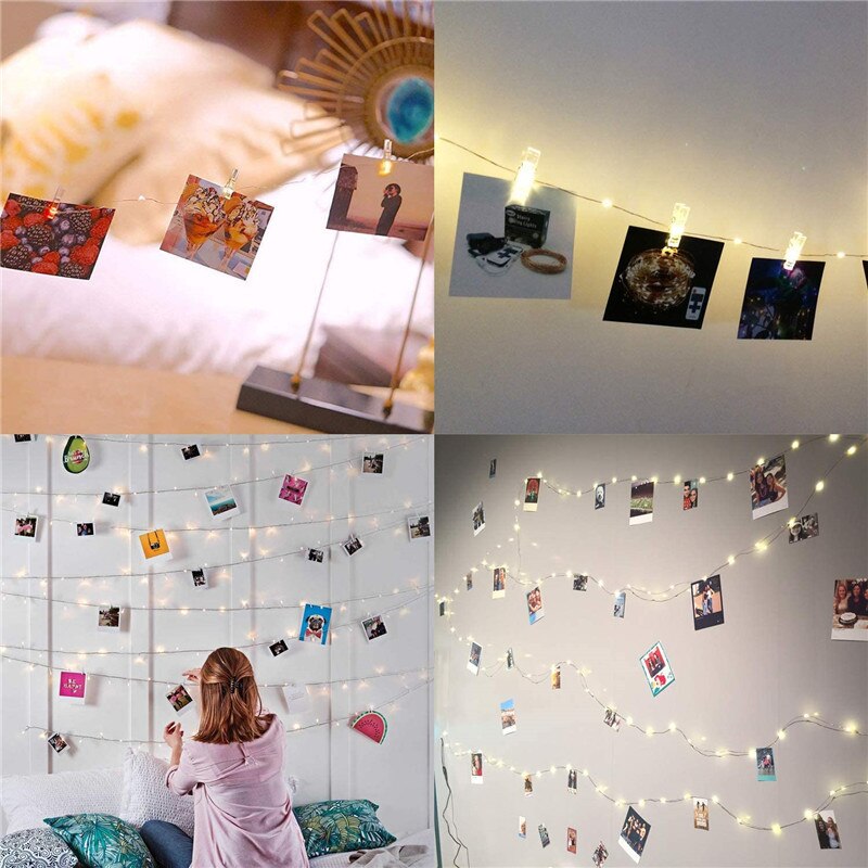2M/5M/10M Photo Clip DIY LED String Lights Fairy Lights Outdoor USB Battery Operated Garland Christmas Decoration Room Wedding