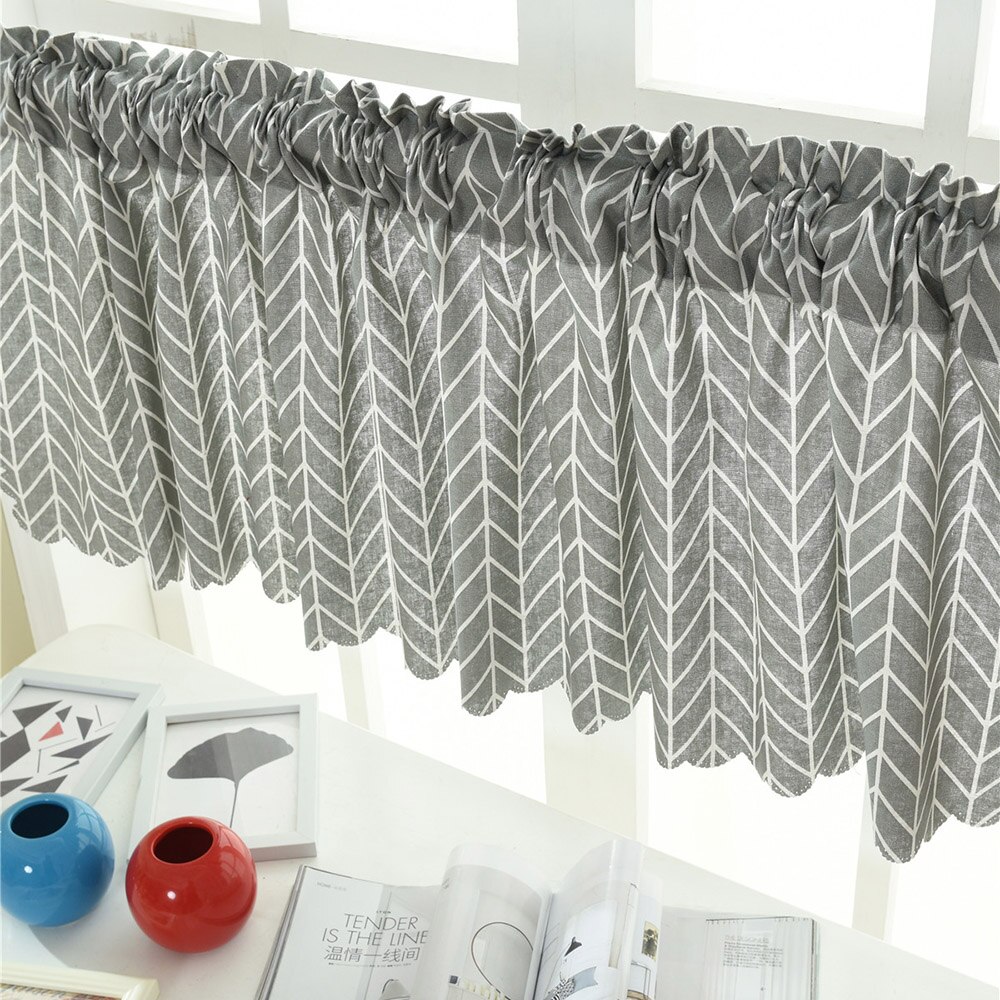 Cenefa de rejilla a rayas para ventana, faldones de cortinas opacas, cortas, semitransparentes, de bolsillo, para Cocina: Style E