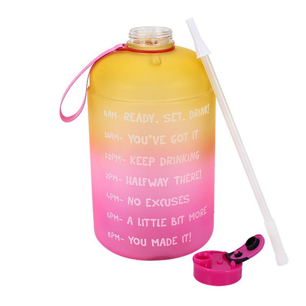 3.78L Gradiënt Kleur Stro Bidon Outdoor Fitness Water Cup Met Tijd Fitness Sport Fles Met Deksel