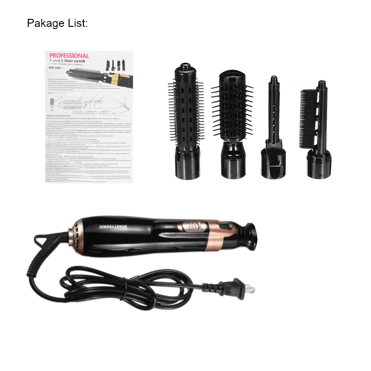 4 in 1 Hair Dryer Brush Hair Straightener Curler Comb Negative Ion Air Roller Electric Blow Hairdryer Hair Styling Tools