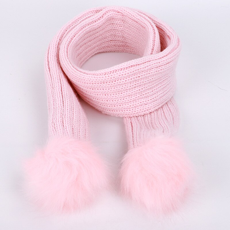 Bufanda de punto con pompón de Color sólido para niños, bufandas de algodón para niño y niña, envolturas de pañuelo de lana para bebé, novedad de: Pink