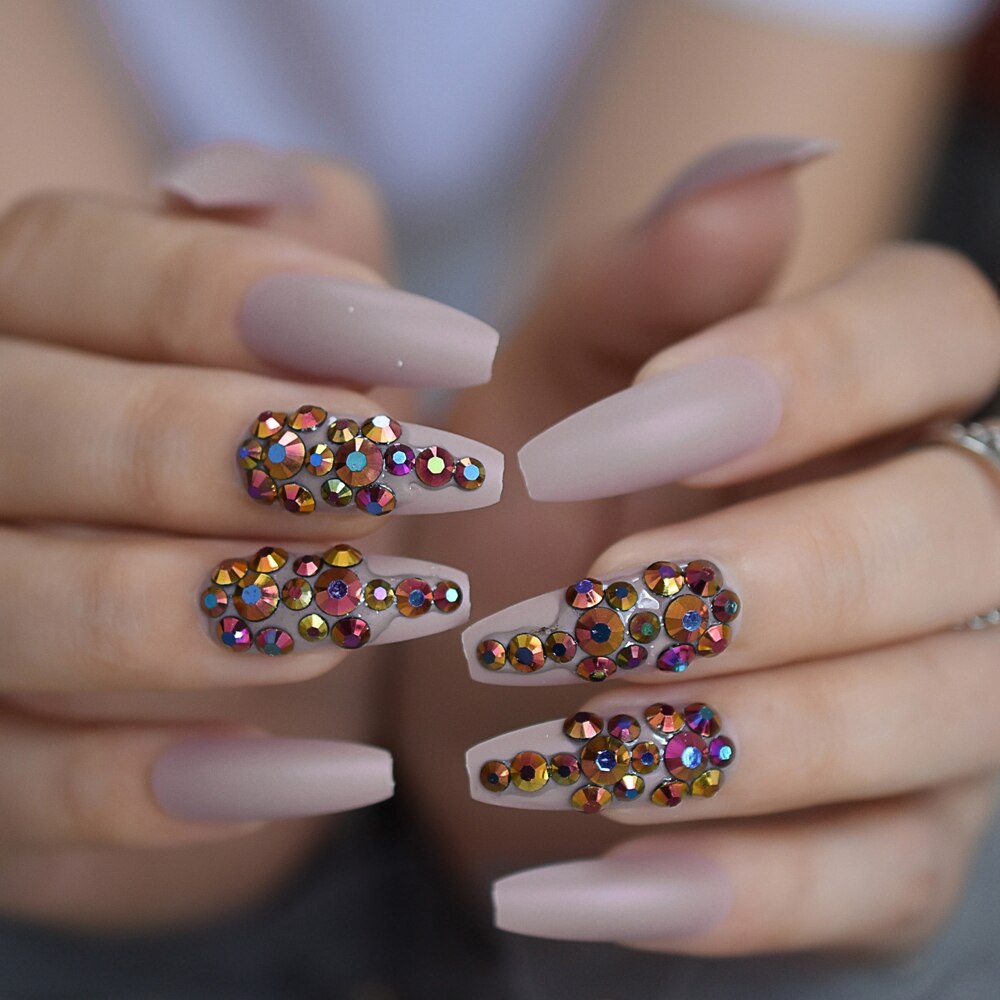 Cristal faux ongles pointus Strass Long Stiletto acrylique artificiel ongles Art conseils Strass manucure conseils 24: L5429