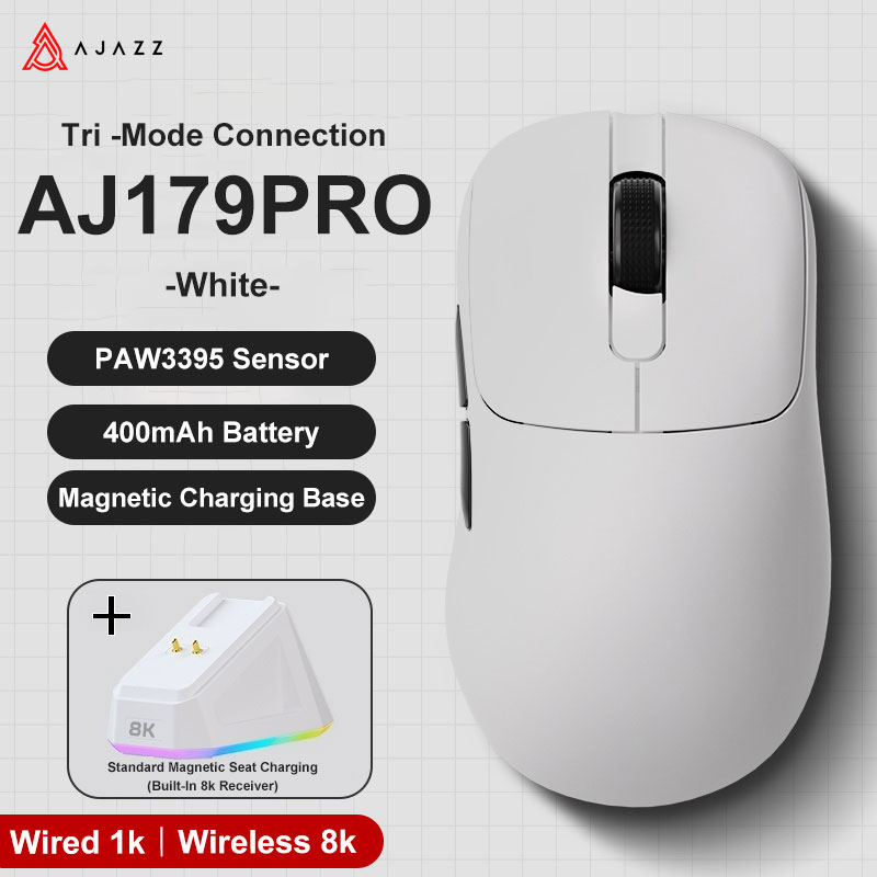 Ajazz AJ179 Apex PAW3950 Bezprzewodowa mysz do gier z stacją ładującą RGB, mysz komputerowa Macro Gamer, lekkie, ergonomiczne myszy komputerowe: Niebieski