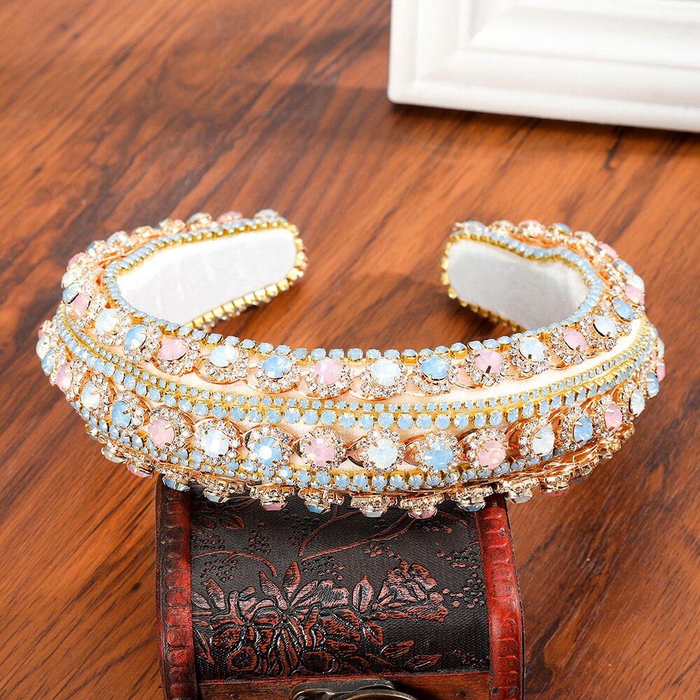 Molans prachtige grote gekleurde edelstenen hoofdband met brede rand, heldere diamantsteek, handmatige haarband, haaraccessoires voor vrouwen