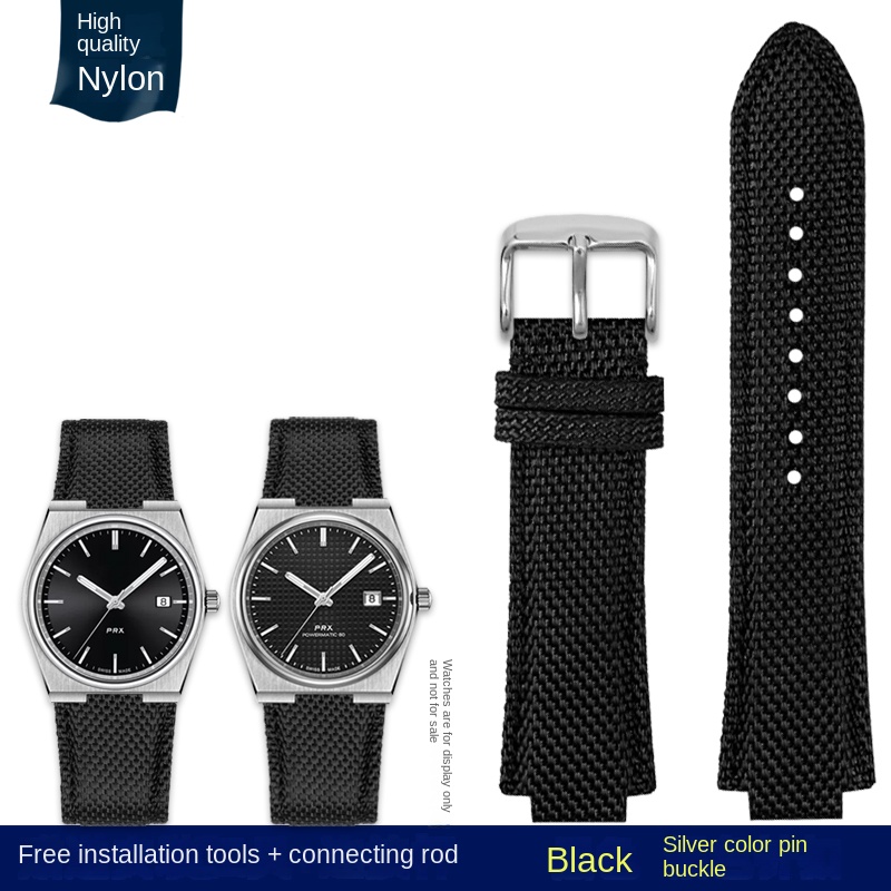 Para reloj de hombre Tissot 1853 Super Player PRX Series T137.410 correa de reloj de cuero de nailon modificado 26-12mm correa de reloj de boca convexa: GREEN BLUE