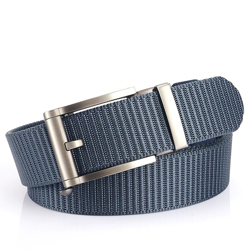 Deepeel 1pc 3.5*120cm canvas riem met automatische gesp, zonder tanden, tankpatroon, dikke nylon tailleband, heren outdoor vrijetijdsriem: Zilver-marineblauw