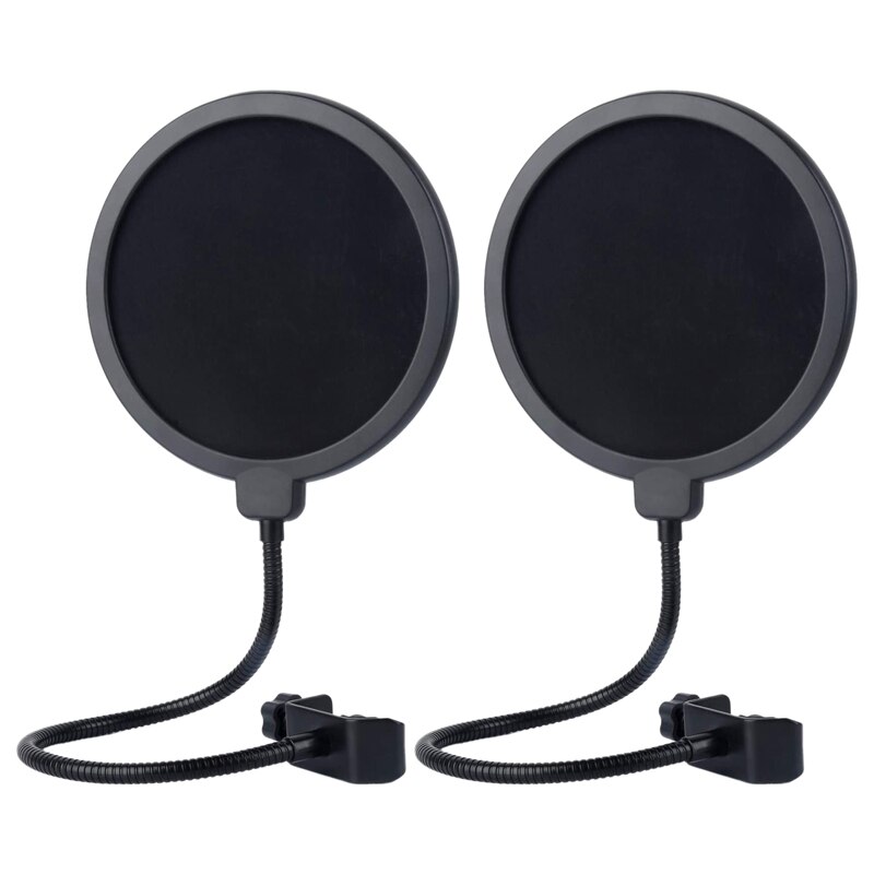 2PCS Microphone Filter Shape Wind Mask Shield Screen with 360 degree Gooseneck Clip for Recording and Broadcasting: Default Title