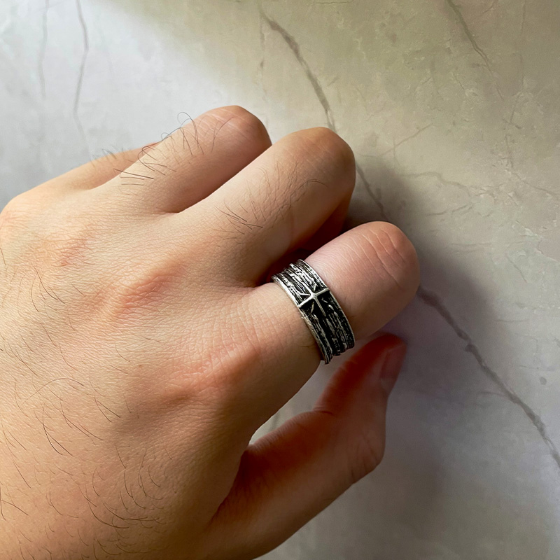 Retro Sterrennacht Art Ring voor mannen Zilver Kleur Punk Gothic Verstelbare Open Ring Rock Handgemaakte Unisex Sieraden Accessoires Cadeau