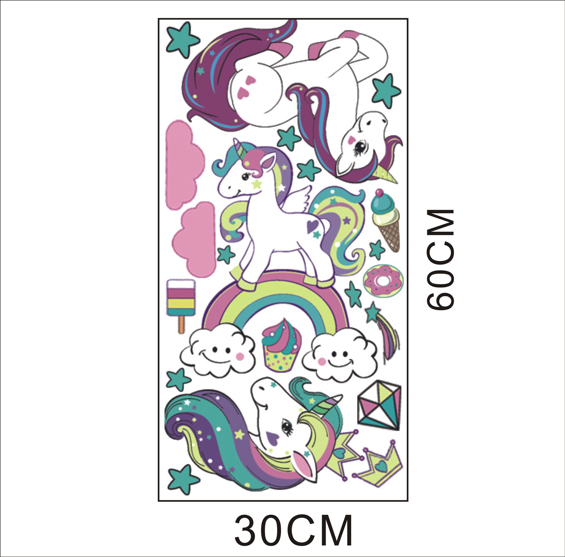 Diy Gouden Eenhoorn Muursticker Voor Kinderkamer Cartoon Decoratieve Sticker Ster Eenhoorn Sticker Verwijderbare Achtergrond Muur Decor: KSD8802-35x60CM