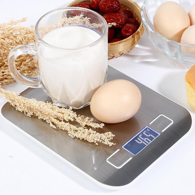 Silver Digital Scales 5kg 1g Weights Scale Stainless Steel Electronic Balance Measure Tools LED Display Kitchen Scale Libra