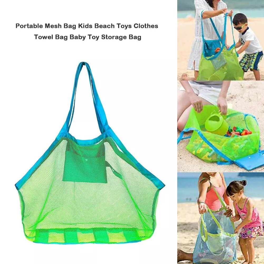 Draagbare Mesh Bag Kids Strand Speelgoed Kleding Handdoek Pakket Grote String Tas Shell Zand Graven Tool Kit Voor Chlidren