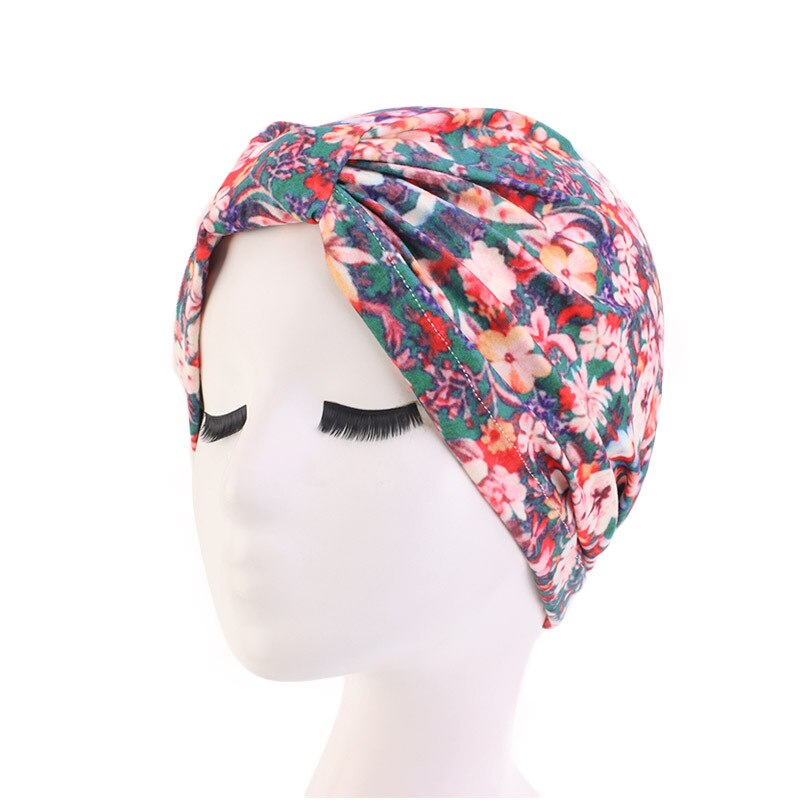 Moslim hoofddeksel tulband bedrukte katoenen hoofdband pet elastische knoop dames chemotherapie hoed afrikaanse kap verlies haarbedekking: Groente