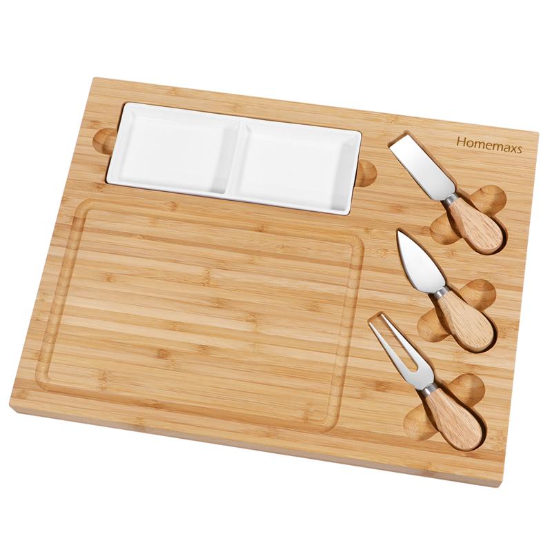 Bamboo Cheese Board Cutter Set Slide-Out Drawer Serving Platter Tray Cutting Board For Cheese Fruit Dessert Kitchen Accessories: C