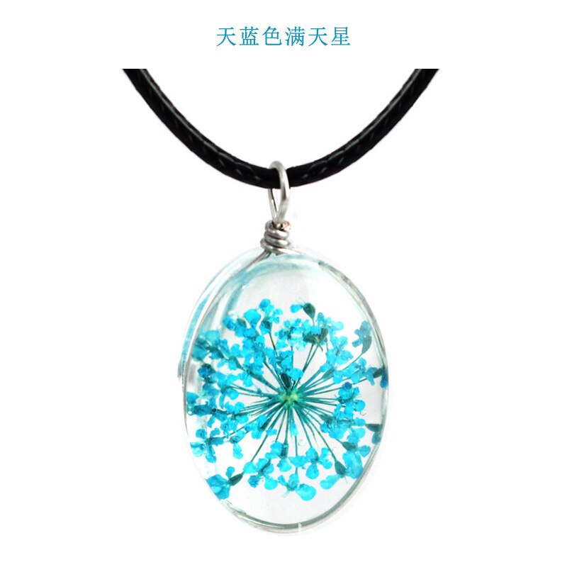 Classic Handmade Dried Flower Clover Jewelry Accessories Unisex Luck Transparent Glass Various Shapes Pendant Necklace