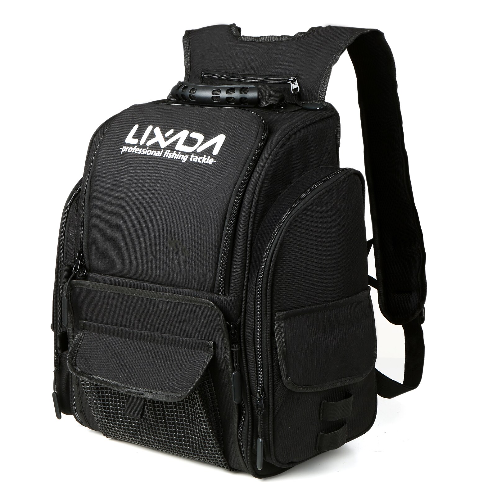 Lixada Fishing Tackle Backpack with 4 Trays Large Tackle Storage Bag with Rain Cover Outdoor Shoulder Backpack Fishing Gear Bag: black