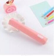 1pcs/lot Solid Color Polka Dot Pencil Bag for School Students , Candy Color Slim Long Pencil Bag: Pink