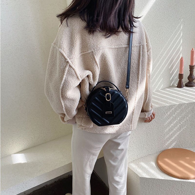 Sac à main rond en cuir PU pour femmes, à épaule, petits sacs à épaule, Mini fourre-tout,