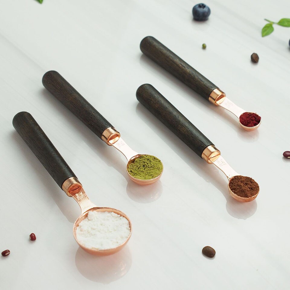 4 Piece Measuring Spoon Set Walnut Handle Measurements Premium Stainless Steel Mirror Polished Cup For Measuring Baking