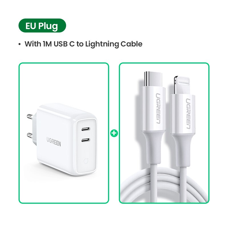 Ugreen PD36W Usb Pd Charger Quick Charge 4.0 3.0 Voor Iphone 11 Pro Xs Macbook Ipad Qc 3.0 Usb Type C Lader Voor Huawei Charger: Add 1M C-L Cable