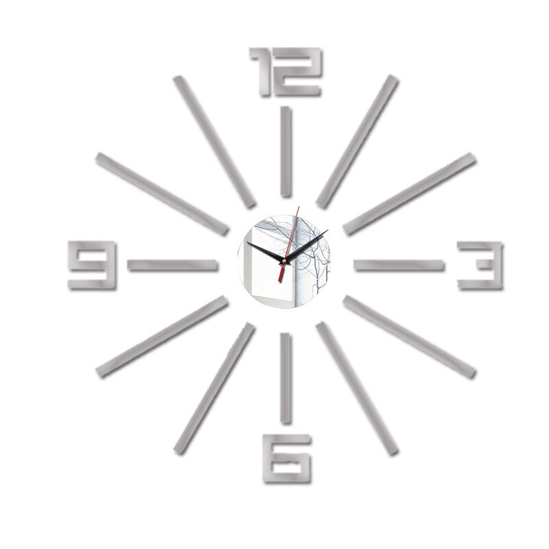 10sets 3D DIYWall Clock Sticker Modern Mute Quartz Clocks Mirror Sticker DIY Living Room Office Decor: Silver
