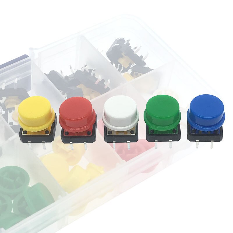 5 Colors 12*12*7.3MM Micro Switch Button Tact Cap Tactile Push Momentary + Component box for Arduino 25Pcs/Set