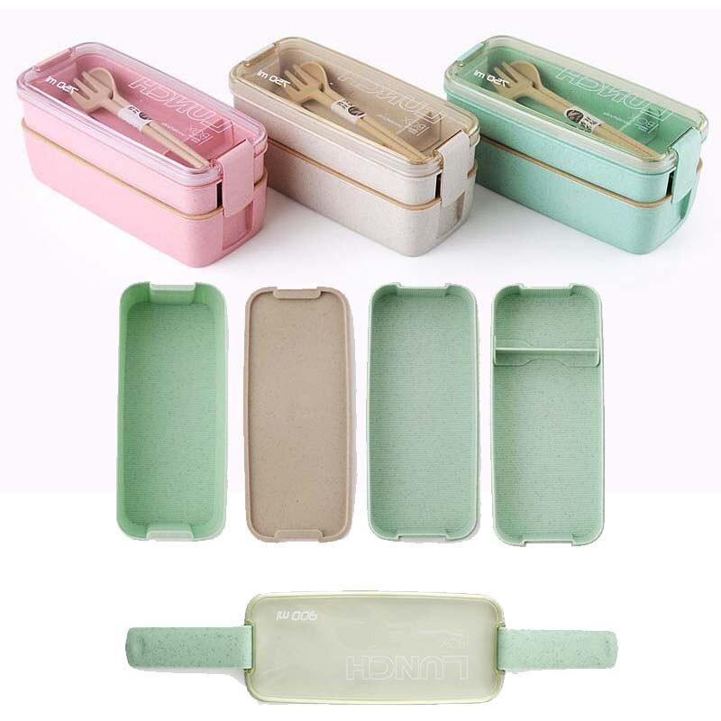 900ml Healthy Material 3 Layers Lunch Box Wheat Straw Bento Boxes Microwave Dinnerware Food Storage Container Lunchbox