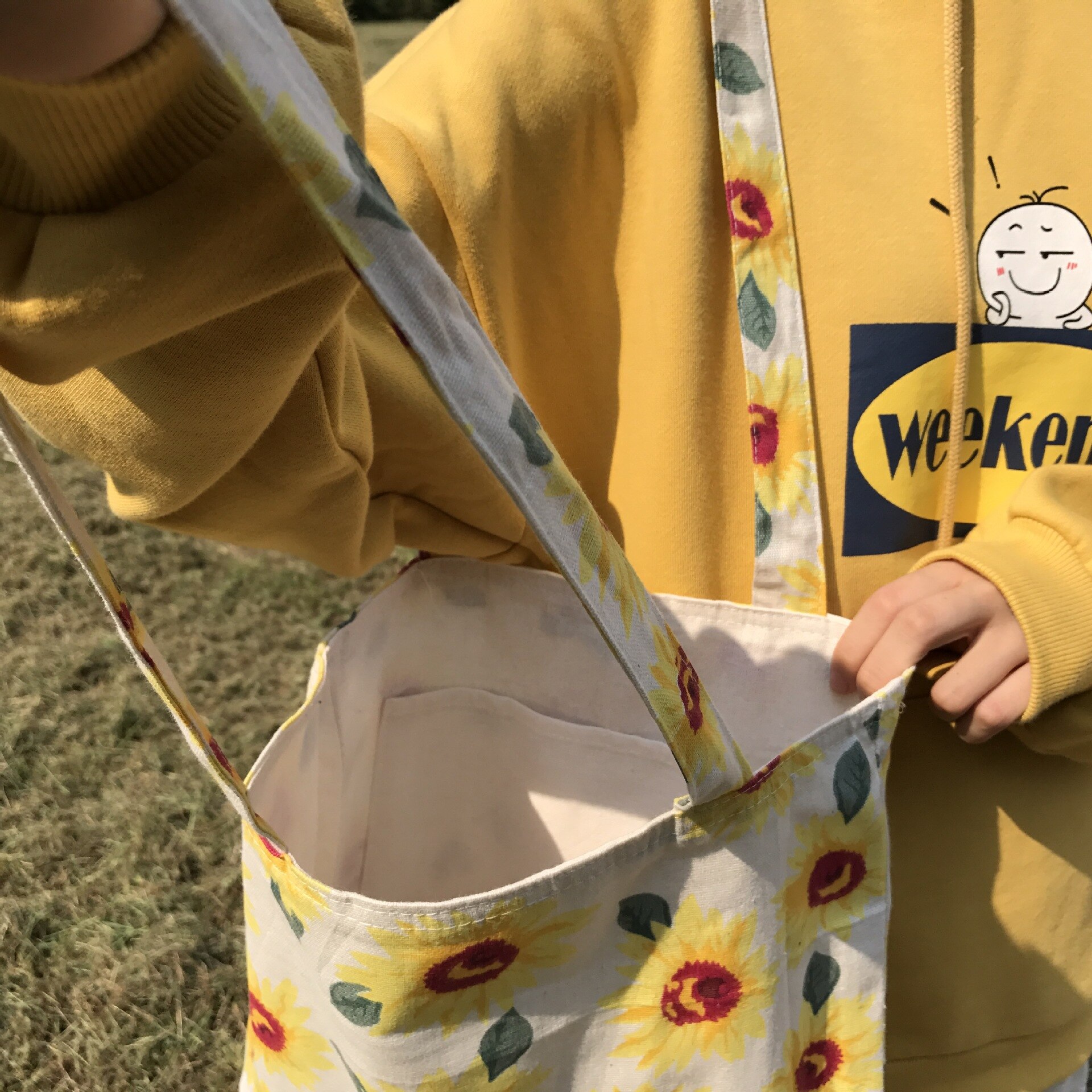 Youda originele zonnebloemprint dames canvas tassen japanse studenten schoudertas casual eenvoudige vrouwelijke winkeltas