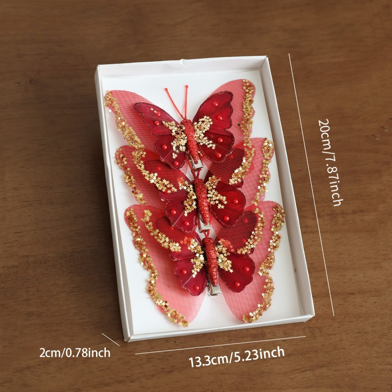 Christmas Decoration Double Layer Butterfly Christmas Tree Clip Hanging Decoration Sparkling Pink Hollow Pendant Decoration: Olive