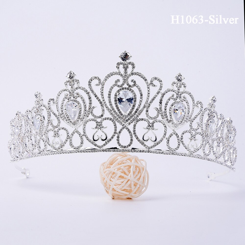 Traugel-couronne de mariée en or, diadème de luxe, couronne de mariage, accessoires de bijouterie pour femmes: H1063-Silver
