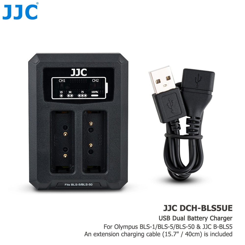 JJC USB Dual Batterij Travel Charger voor Olympus BLS-50 BLS-5 BLS-1 E-M10 & Mark II III, e-PL9 E-PL8 Camera Batterij Vervangen BCS-5