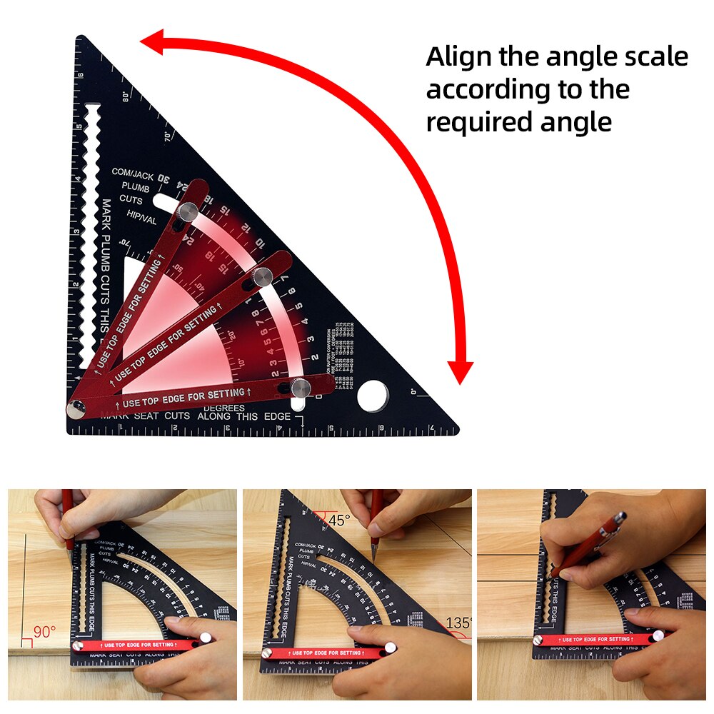 7 Inch Aluminum Alloy Speed Square Triangle Ruler Angle Protractor Ruler Multi Positioning Tool Woodworking Line Measuring Gauge
