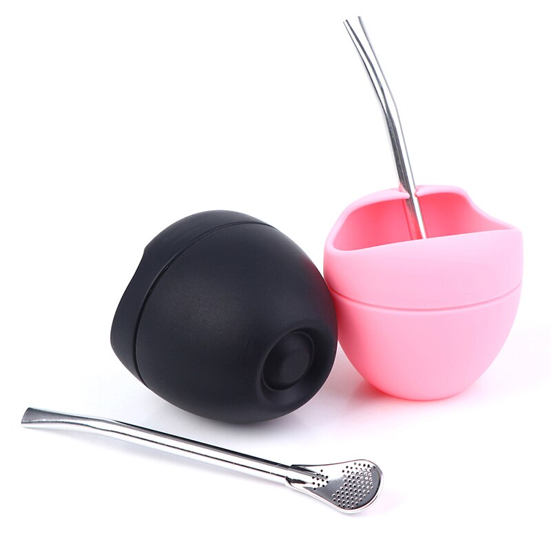 Sort/pink 5oz silikone bombillas yerba mate kop sæt te kop med yerba bombilla sugerør