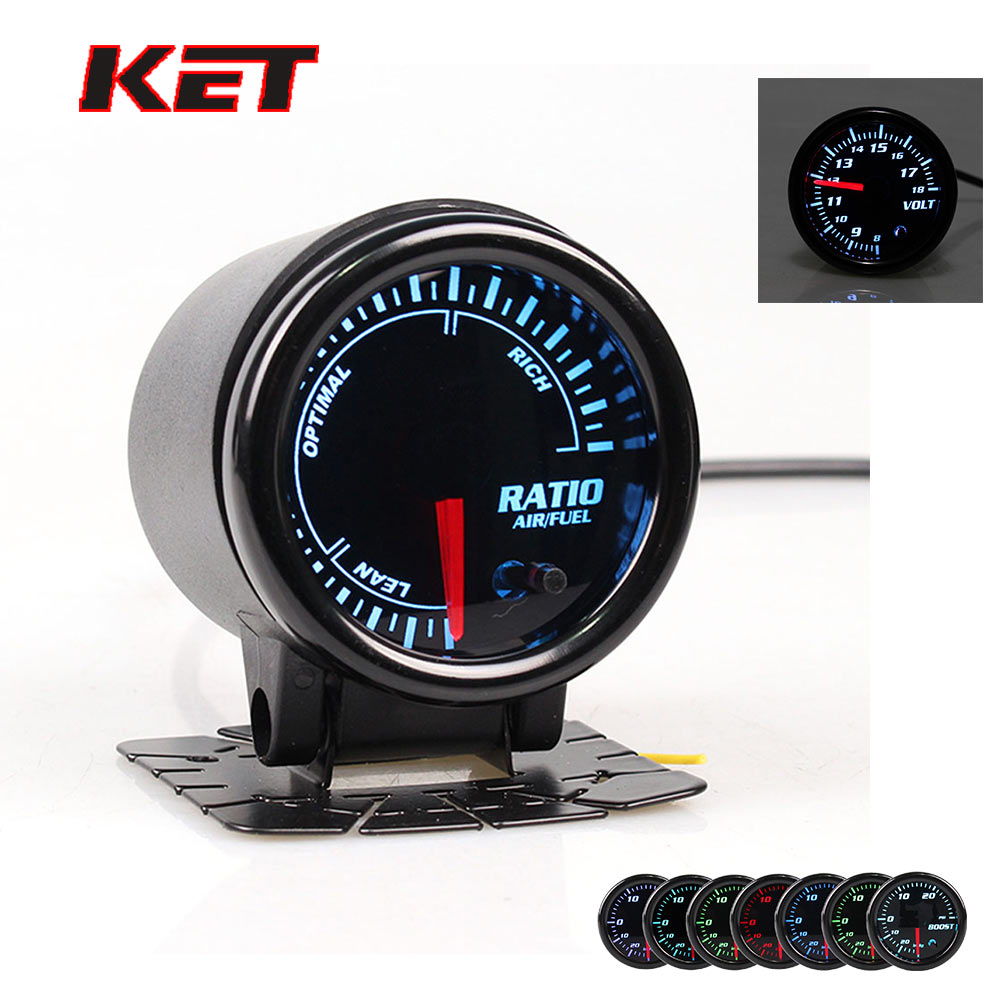 KET 2" 52mm Universal Car Auto Air Fuel Ratio Gauge Meter With Sensor 7 Color LED Smoke Face auto gauge