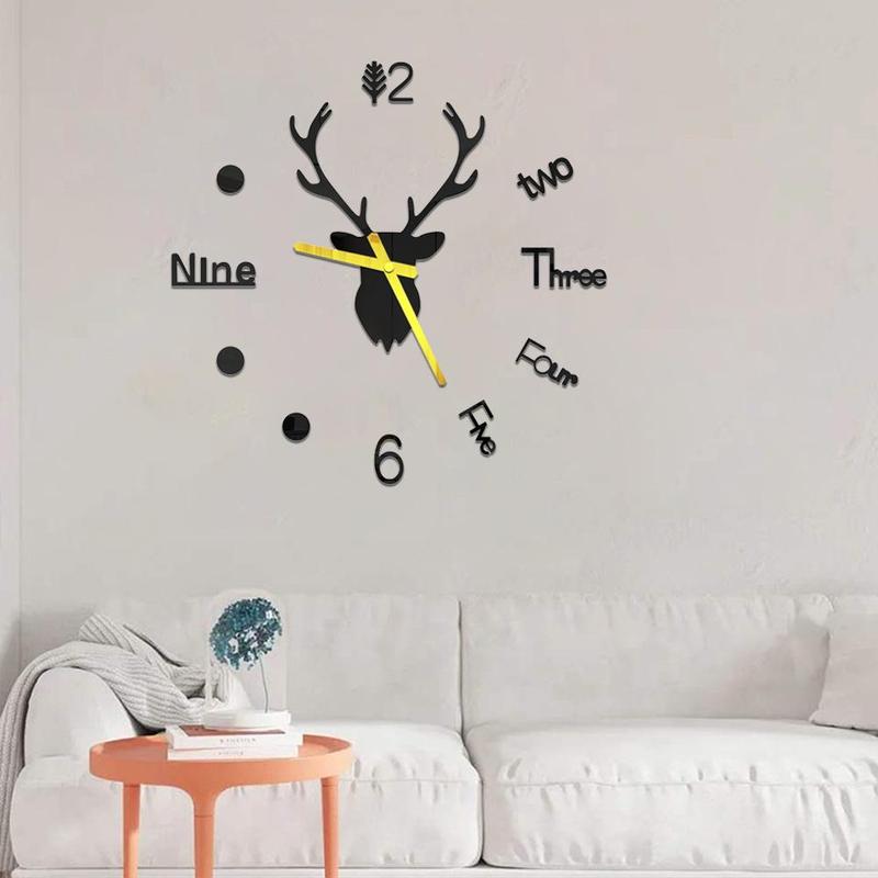 bricolage 3D horloge murale miroir Stickers muraux cerf grand mur vivant Quartz horloge tête chambre Art maison décor autocollant Q0H4
