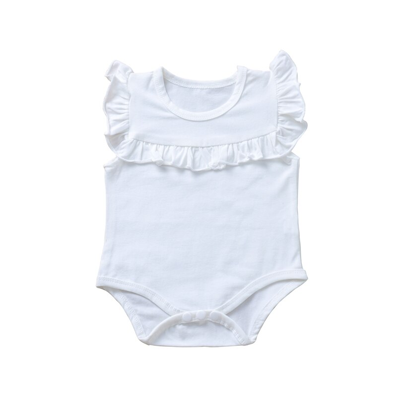 Bebis sommar kläder nyfödd bebis kläder volang ärmlös body solid playsuit jumpsuit outfits soldräkt: Vit / 3-6m