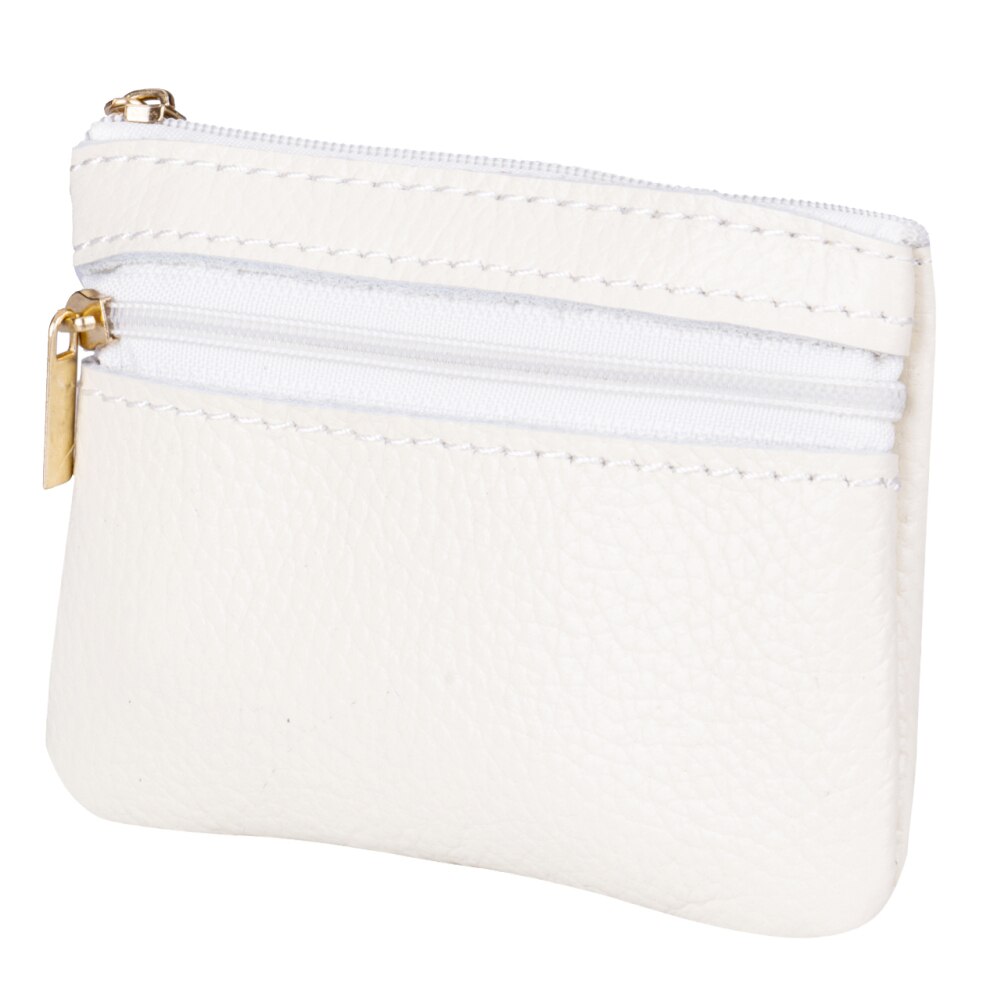 Zachte Unisex Mannen Vrouwen Card Coin Sleutelhanger Rits Portemonnee Lederen Portemonnee Pouch Kleine Verandering Zachte Tas: WHITE