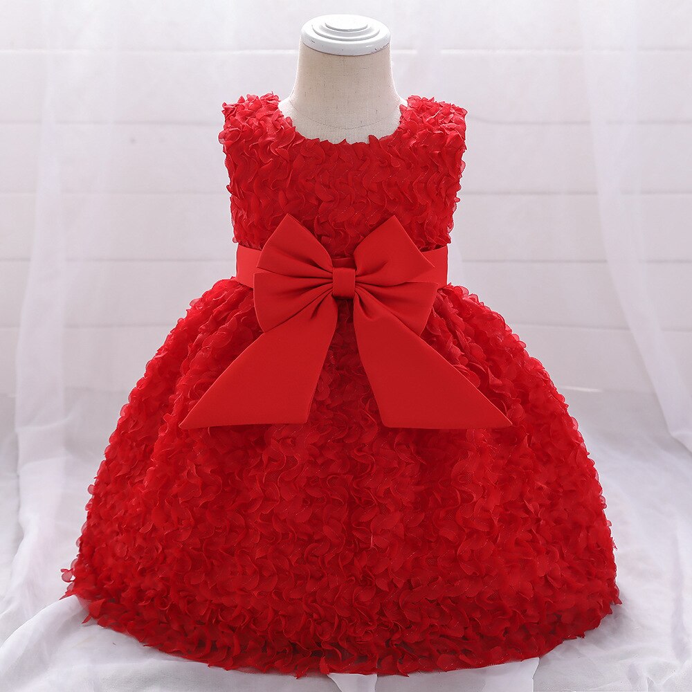 Vestido de baile verde para niña, bata de bautizo para bebé, vestido de primer cumpleaños, ropa para niña pequeña: L1979XZ-Red