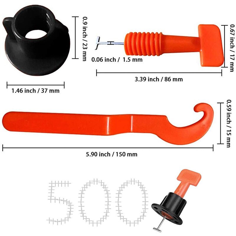 Reusable Tile Installation Tool Kit with 100Pcs Tile Levelers Spacers And4 Special Wrenches, for Building Walls Floors