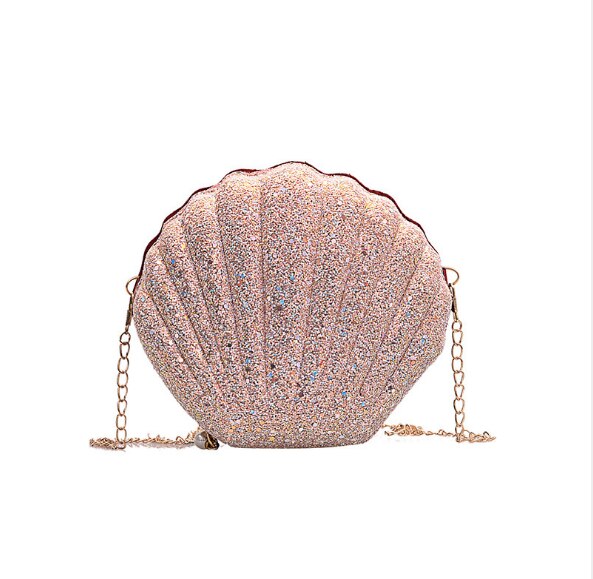 Lilja kuningatar kuoren muotoinen söpö lompakkoketju kiiltävä messenger käsilaukku olkapäätytöille crossbody laukut naisille: Kiiltävä vaaleanpunainen