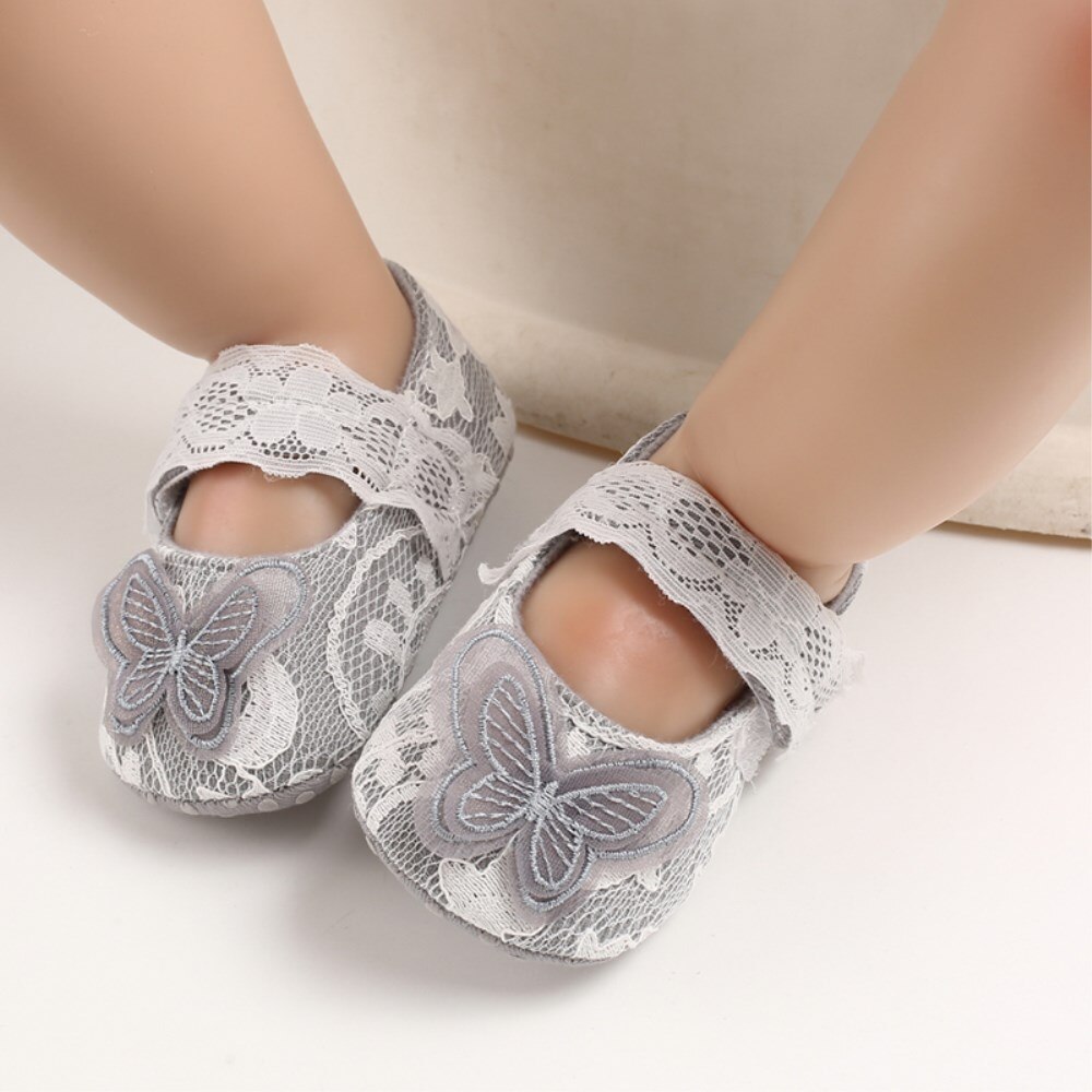 Baby Pasgeboren Baby Meisje Boog Crib Schoenen Soft Sole Prewalker Anti-slip Kinderwagen Sneakers Ademend Kant Boog Roze Eerste wandelaars Baby: Grijs / 0-6 months