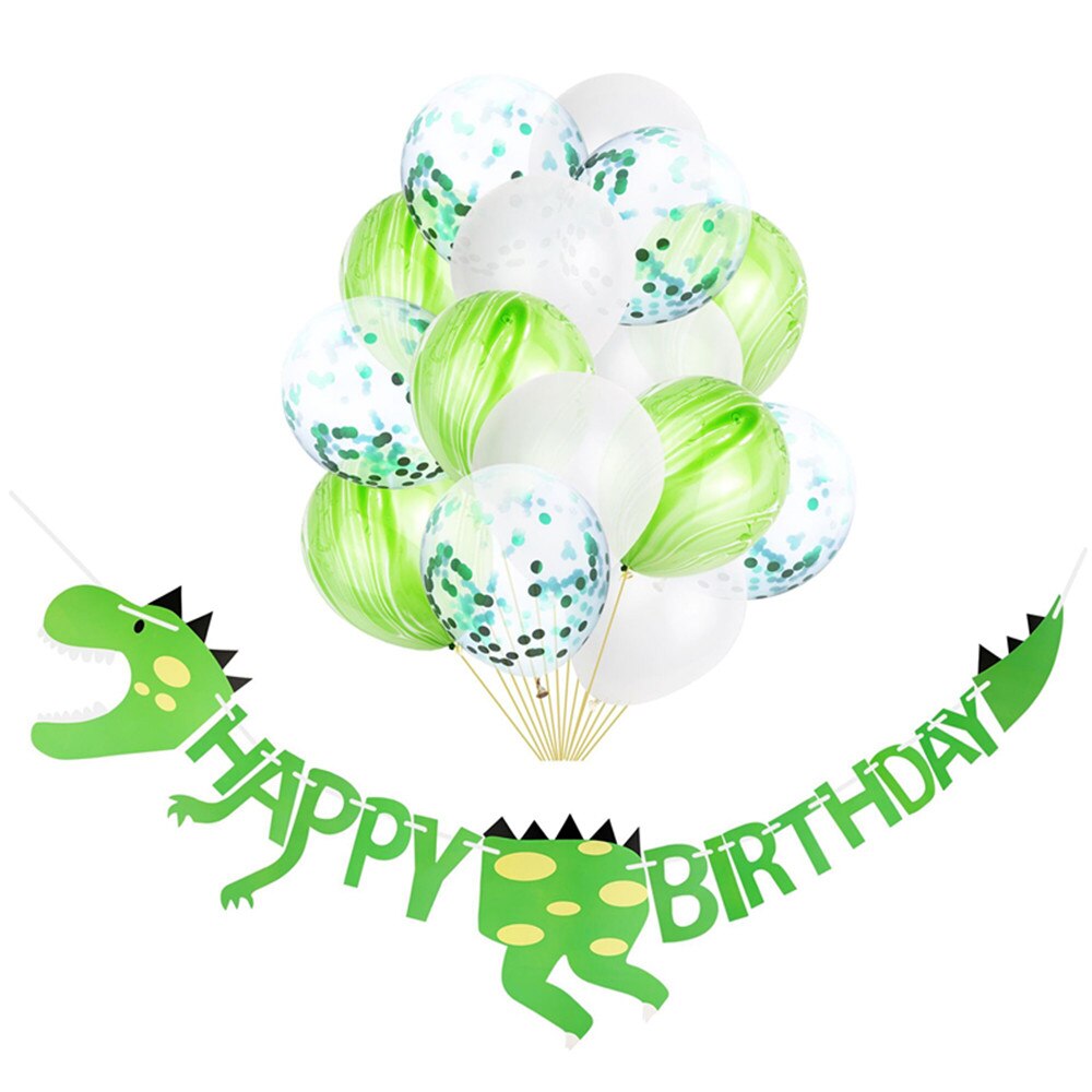 1 set grattis banderoller dinosaurie fest dino latex ballonger baby födelsedag dekorationer barn dinosaurie födelsedagsfest tillbehör: Vit