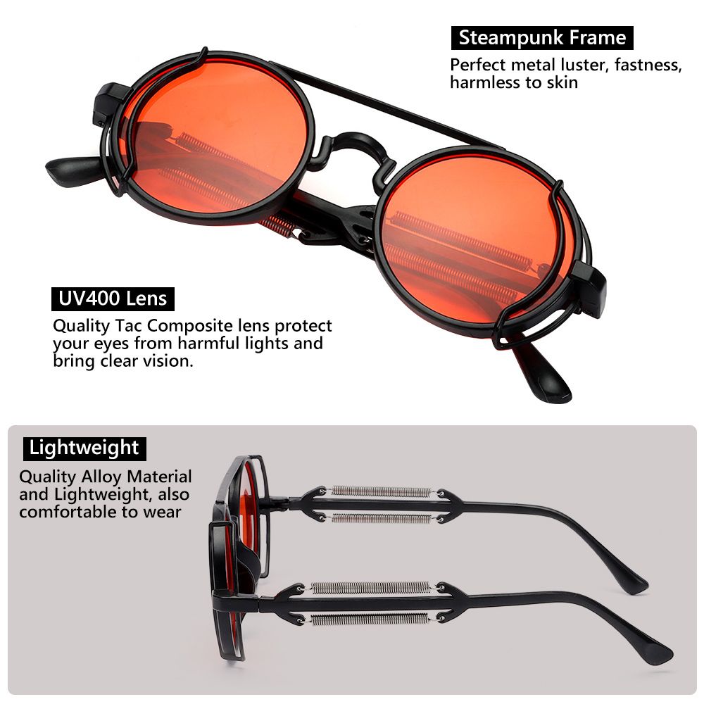 Gothic Punk UV400 Bescherming Trendy Ronde Zonnebril Steampunk Zonnebril Mannen Eyewear Zonnebril
