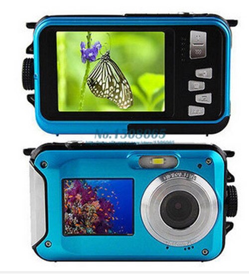 2.7 inch TFT Digital Camera Waterproof 24MP MAX 1080P Double Screen 16x Digital Zoom Cam: Blue / with 8GB card