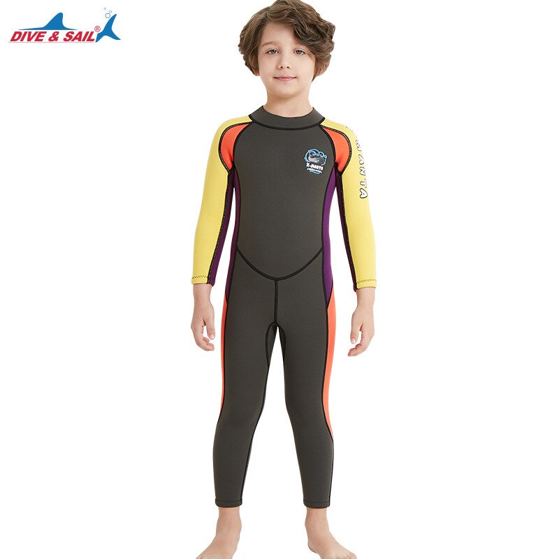 2.5MM Neoprene Kids Diving Suit Warm One-Piece Long Sleeve Wetsuit Boys UV Protection Swimwear Snorkeling Surfing Scuba Wet Suit: army green / L