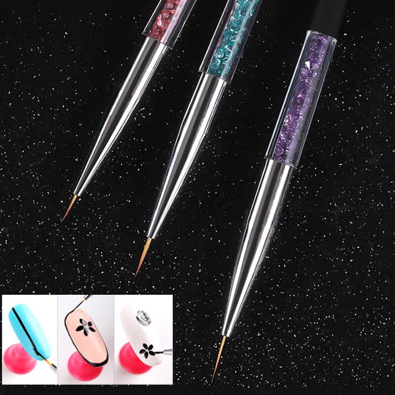 3 pièces/ensemble rose/bleu/noir Nail Art dessin stylo crochet fleur sculpture ongles stylo beauté maquillage outil avec strass