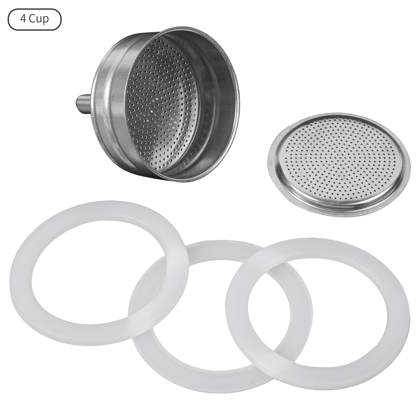 Moka Express Replacement Funnel Kits, Espresso Coffee Gasket Seals, Stainless Steel Funnel Filter Plate Funnel, 2/4/6/9/12 Cup: 4 Cup