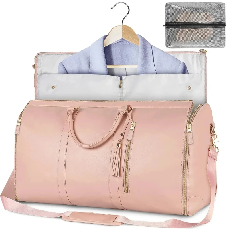 Bolso de viaje plegable para mujer, práctico bolso de mano para ropa, bolso de lona grande de cuero PU, bolso de viaje de negocios para mujer